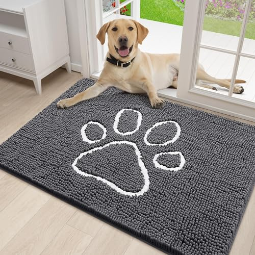 Homaxy Dog Door Mats Indoor, Super Absorbent Doormats, 50x75cm, Dark Grey | Chenille, Soft, Non Slip, Machine Washable, for Dogs Muddy Paws, Muddy Wet Shoes, Bathroom, Kitchen, Floor Mat, Entrance Rug