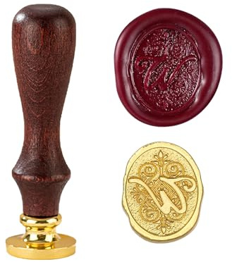 TBXqian Initial W Wachs-Siegel-Stempel, Vintage Letter Seal Wachs-Siegel-Stempel mit abnehmbarem Messingkopf und Holzgriff für Party Einladungen/Geschenkpapier/Umschläge/Weihnachten Thanksgiving