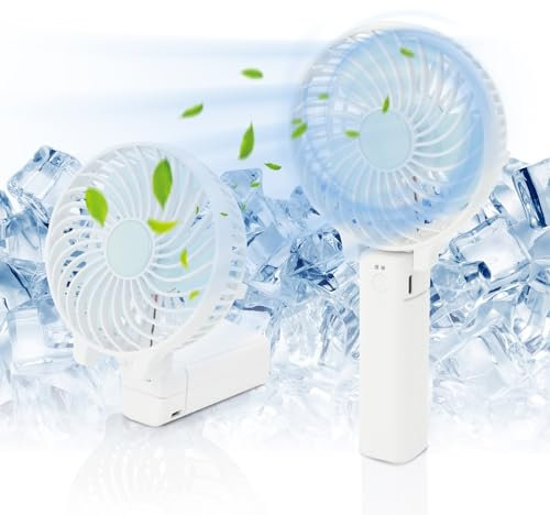 Jsdoin Hand Held Fan, USB Rechargeable Portable Handheld Fan with 3 Speeds Mini Foldable Desk Fan Desktop Cooling Silent Fans for Indoor, Camp, Home, Office, School, Travel, Camping, Makeup (White)