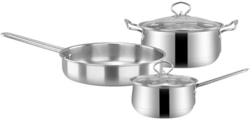 Bateria de Cocina Batería de Cocina Juego De Utensilios De Cocina De Acero Inoxidable De 3 Piezas, Sartén, Olla Para Sopa, Olla Para Leche, Olla Para Cocinar En Casa Juego de Ollas Juego de Utensilios