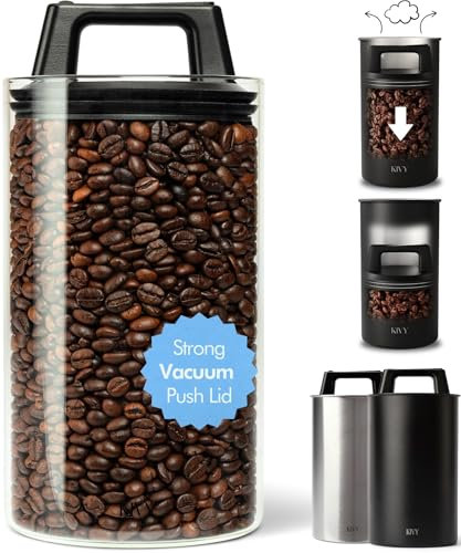 KIVY Vacuum Seal Coffee Canister (Glass) - Coffee Canister with Airtight Lid - Airtight Coffee Jar - Air Tight Coffee Container - Vacuum Storage