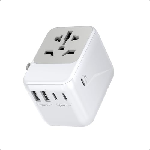 Reiseadapter Weltweit USB C Ladegerät mit 2 USB und 3 USB-C, internationaler Universal Steckdosenadapter, globaler Reisestecker-PD Adapter mit doppelter 10A Sicherung, geeignet für EU, USA, UK, AU
