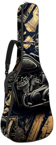 Bassgitarrentasche mit Vintage Motorrad 51, Akustikgitarrentasche 40 41 Zoll E-Gitarrenkoffer, wasserdichte Oxford E-Gitarre Gigbag für akustische klassische Gitarre, Ukulele, Vintage-Motorrad,