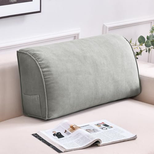 Große Rückenstütze, Lesekeilkissen, weiche Nackenrolle, dreieckige Positionierung, Stützkissen für Sofa, abnehmbarer Bezug, Einzelbett (60 x 35 x 20 cm), Grau