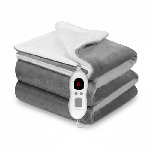 HomeVibe Heated Electric Blanket Throw - Double Layer Fast Heating, Adjustable Heat Settings, Ultra Soft Throw for Couch, Bed, Sofa - Auto-Off & Overheating Protection, Grey