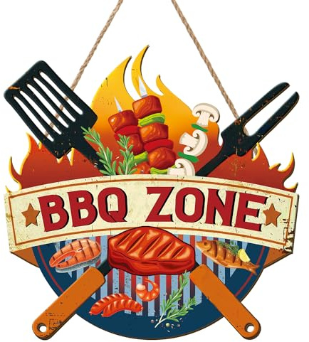 ANHUIB Holzschild für den Grillbereich BBQ Wand Dekorationen Geschenk-Idee für Grill-Fans Grill Geschenke für Männer Holz Schild für Außenküche Geschenk für Papa BBQ Zone Hängedeko 29×29cm