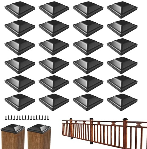 24 tappi per pali di recinzione, 9 x 9 cm, tappi per recinzioni, tappi di copertura per pali, tappi di plastica nera con viti per pali di recinzione, pali in legno