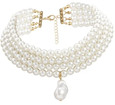 BESPORTBLE Perlenkette Damen Weiße Geometrische Kette mit Kunstperlen Leichter und Bequemer Damenschmuck im Schlichten Stil für Besondere Anlässe und Dinnerpartys