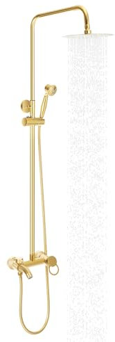 Duschsystem Gold, Duscharmatur Set, Modern Duschset, Brause-Set Regendusche Set, Handbrause und Kopfbrause, Kopf Höhenverstellbar 80-117cm