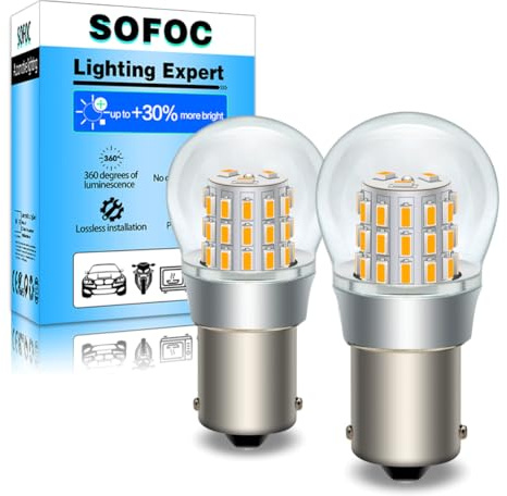 SOFOC P21W 1156 BA15S Bombilla LED 48V DC Ámbar/Amarillo Para Barco Motocicleta Eléctrica etc. Luz Intermitente Luz de Marcador Lateral 3014 39SMD 1000Lm Más Brillante 2Pcs