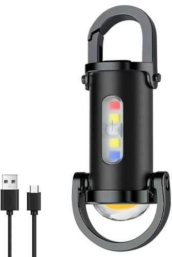 AXVRAV Mini llavero superbrillante, resistente al agua, mini linterna LED, llavero recargable por USB, con banco de energía para acampar al aire libre (negro)