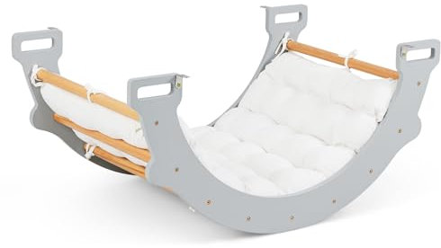HOMASIS Arco di Arrampicata con Cuscino, Struttura di Arrampicata in Legno da Interno, Arco Montessoriano per Dondolare e Arrampicarsi, Struttura da Arrampicata per Bambini dai 3+ Anni (Grigio)