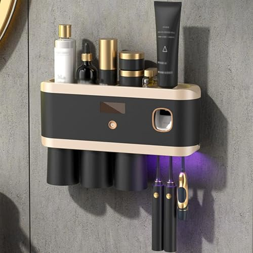 Porte-brosse à dents électrique avec stérilisateur UV et distributeur automatique de dentifrice, design mural pour douche et salle de bain