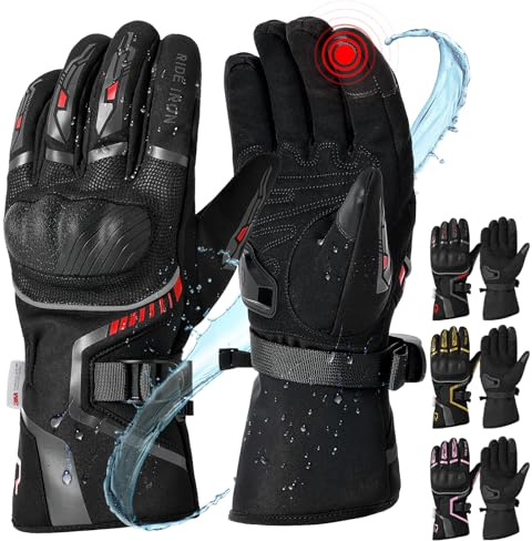 RIDEIRON Guanti moto invernali uomo donna,Antivento,leggeri e caldi con touchscreen per motociclismo,escursionismo e altri sport all'aperto,Nero L