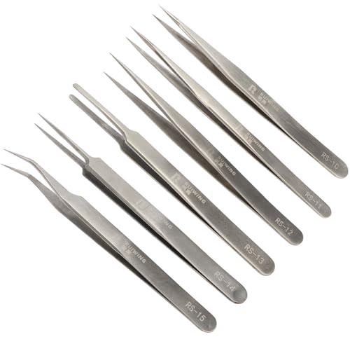 Precision Tweezers Set, 6 PCS Extra Thick Stainless Steel, Non-Magnetic, Heat Resistant for Electronics, Soldering, Jewelry, Craft, and Laboratory Work