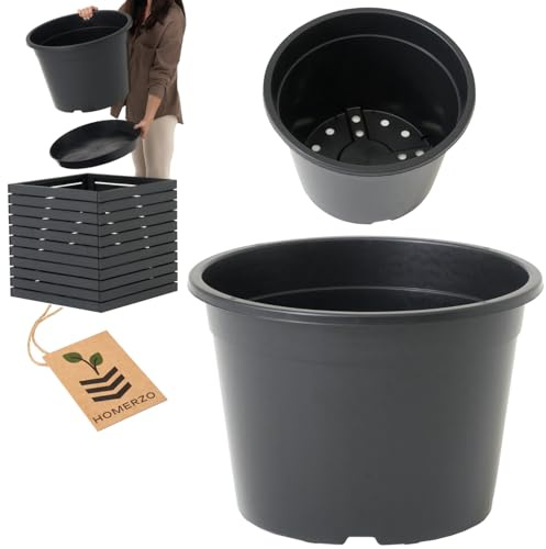 HOMERZO Pot de fleurs rond, 50 l, noir, en plastique robuste, avec trous de fond, grand pot de culture, pour jardin et terrasse (pot uniquement)