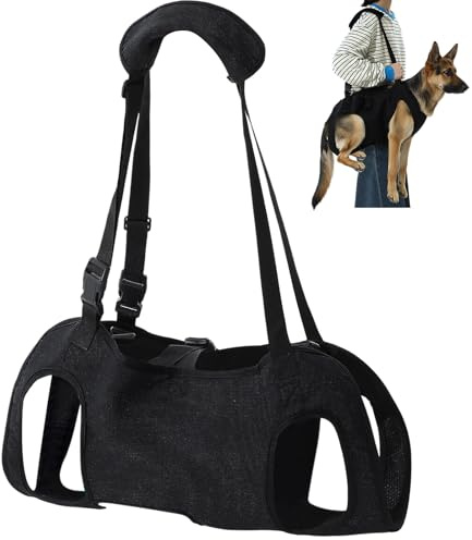 Shinylin Dog Carry Sling Emergency Backpack Pet Legs Support and Rehabilitation Dog Lift Harness Adjustable Lifting Straps Carrier for Senior Dogs Joint Injuries, Arthritis, Hiking, Skiing, Black(XL)
