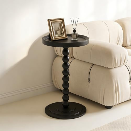 ALSKHEAS Small Round Side Table, Drink Tables for Small Spaces (Black)