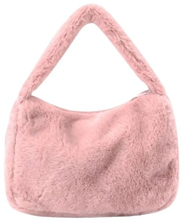 FREOJGU Plyschväska axelremsväska axelväska enfärgad mode för kvinnor, mjuk plyschväska för höst och vinter, fluffig för, Färg: rosa, Talla única