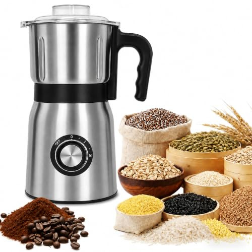 Electric Grinder for Kitchen - 500W Grain Mill with 3 Stainless Steel Blades, Versatile Spice Grinder for Coffee, Grinding Spices, Bean, Grains, Nuts