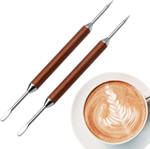 2 Pezzi KAFULI Acciaio Inossidabile Latte Art Penna Barista Strumento Fai da Te Coffee Art Needle per Cappuccino Espresso Coffee Latte Decoration