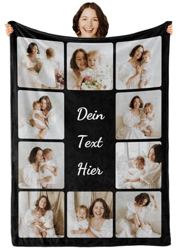 Bemaystar Personalisierte Decke mit Foto & Text - Fotodecke Selbst Gestalten, Kuscheldecke mit Foto als Geschenk für Frauen Männer Mama Papa Weihnachten Geburtstag - 10 Bilder