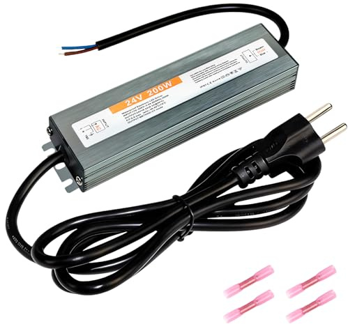 Transformateur LED 24 V 200 W 8,3 A IP67 étanche avec prise - Pilote 230 V AC vers DC 24 - Tension constante - Alimentation à découpage basse tension pour bandes projecteurs (noir, voltage, 24)