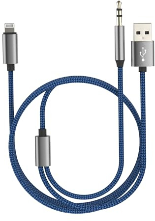 Aux Cable for iPhone in Car (1.2m) for Apple 14 Pro Max Adapter Lightning Jack 3.5mm Headphone Audio Car Cord Lead Stereo Wire Music Plug USB Charging for iPad Connector Adaptor Accessories Audiokabel