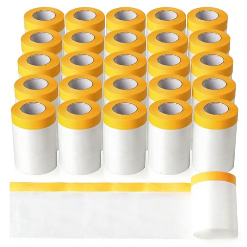 Cooleben 36 Rollen Abdeckfolie Klebeband mit Folie Selbstklebende Malerfolie, Transparent Gewebeklebeband für Malerei, Renovierung, Farbisolierung, PVC PE Folie ohne Rückstände (36, 240cmX20m)