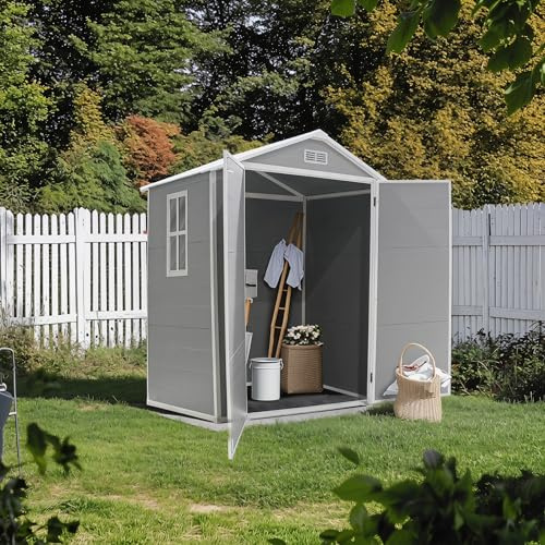 HOBBYZOO Gartenhaus wetterfest 5m³, geräteschuppen Kunststoff im Freien - 182 x 134 x 210 cm, grau