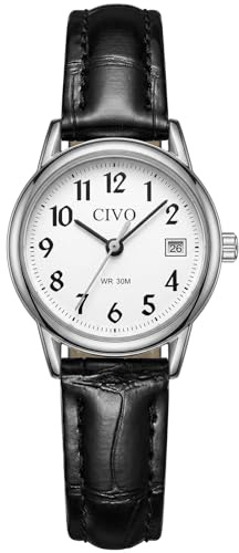 CIVO Leder Armbanduhr Damen Klein: Leicht Lesbar Klares Zifferblatt mit Zahlen Datum - Analog Uhr für Casual Alltagskleidung Geschenke für Frauen