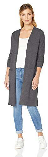 Amazon Essentials Damen Leichter, Länger Geschnittener, Langärmliger Cardigan-Pullover Mit Offener Vorderseite (In Übergröße Erhältlich), Dunkelgrau Meliert, L