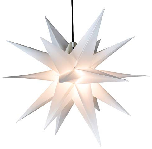 Nipach GmbH Weihnachtsstern 1 LED warm weiß - Farbe WEISS - 3D Lichter-Stern Dekostern 55 cm Fensterdeko PVC Dekostern Weihnachtsdeko Batterie Timer Xmas