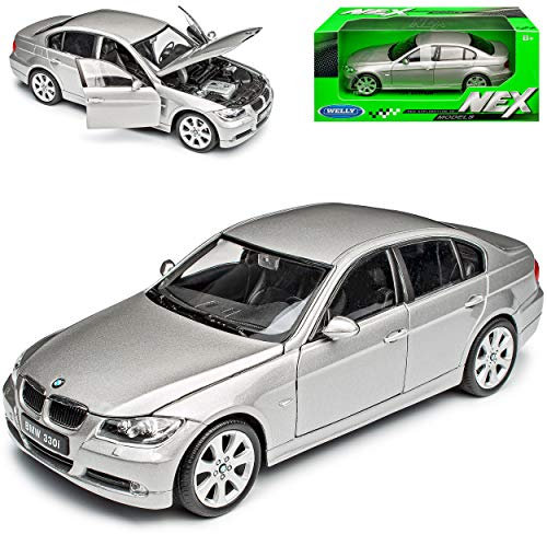 NEW B*M*W 3er E90 Limousine Grau 2005-2012 1/24 Welly Modell Auto mit individiuellem Wunschkennzeichen