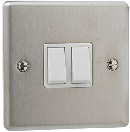 2 interruptores de luz doble de cromo cepillado, 2 vías, interruptor de encendido y apagado de pared, 10 amperios