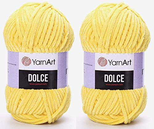 YarnArt Dolce Yarn 100% micropoliéster, lote de 2 skn 264 yardas, 2 x 100 gramos, súper voluminoso: 6 hilos de chenilla para bebé (761 amarillo)