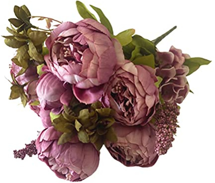 Haoshishcs Fiori di Peonia Artificiali in Seta, Bouquet Realistico di Peonie Finte per Decorazione di Casa, Ufficio, Matrimonio, Festa da Sposa (Pasta di Fagioli)