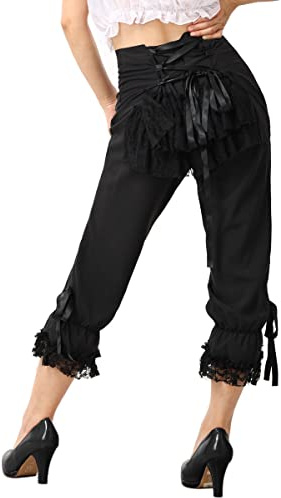 COSDREAMER Basilikum Frauen Gothic Steampunk Elastische Taille Breeches Piraten Kostüm Hose