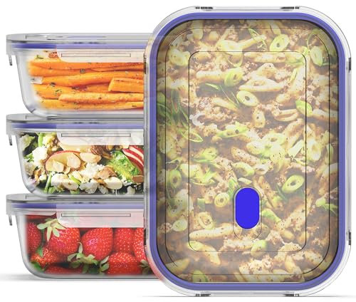 ZENO Glass Food Storage with Lids 4 Pack | 1000ml Airtight Food Containers | BPA Free Food Storage Containers with Plastic Locking Lids | Glass Meal Prep Lunch Box Takeaway Containers