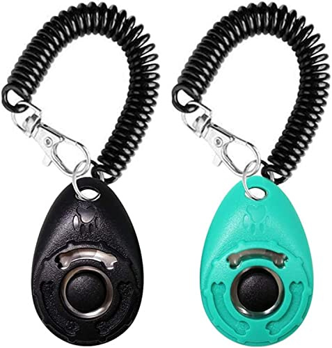 OYEFLY Clicker para perros, con botón grande, 2 unidades, juego de clicker para perros, educación de perros, también para gatos y caballos (negro y cian)