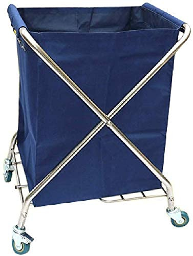 MERTNK Movable Carts, Kitchen Storage Hand Trucks, Stainless Steel Laundry Hamper Sorter Cart on Wheels, Folding Cleaning Collector Service Utility Trolley with Bags/Blue/65X55X90Cm