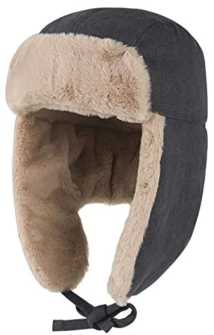 AIEOE Wintermütze Herren Trappermütze Fleecemütze Baumwolle Fliegermütze für Skifahren Fellmütze Schwarz B