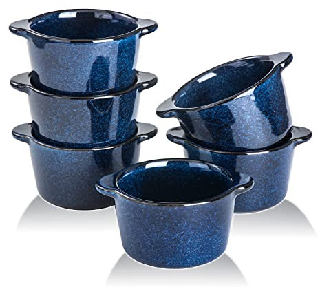 VICRAYS - Set di 6 ciotole in ceramica per crème brûlée, mini coppette per crema pasticcera, 170 g, adatte al forno, per soufflé, casseruola, salse, salse, Pioneer Woman, set da 6, colore: blu