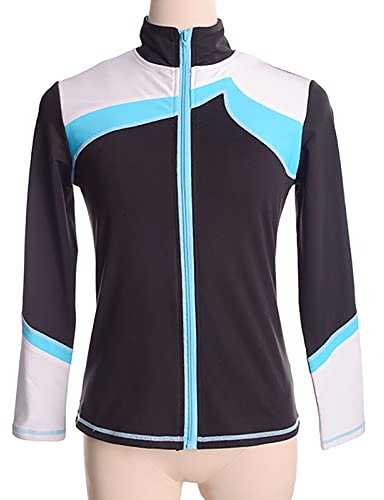 Youthful flying Eiskunstlauf Thermojacke, Damen Mädchen Eiskunstlauf Jacke Hoch Dehnbare Eislauf Oberteile für Trainingswettkämpfe(Size:XL,Color:Schwarz-Dick)