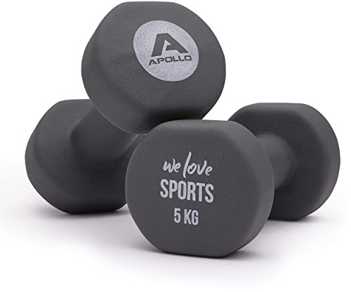 Apollo Hantelset | Fitness Hantlar, 2x5kg | Inklusive Hantelställ för Hantelset | Hantelset Hantlar för Kvinnor och Män | Hantelvikter | Hantlar 5kg