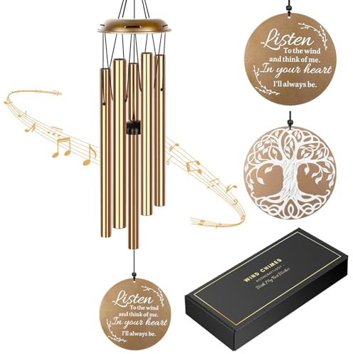 Carillon éolien de condoléances pour la Perte d'un être Cher, Carillon commémoratif pour père, mère, Amis, Cadeau de Souvenir de deuil avec carnet, Carillon à Vent en métal Ton Profond pour Jardin