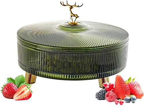 Aufbewahrungsbox für Snacks, Trockenfrüchte mit Deckel, Vorspeise Tablett aus Kunststoff, stapelbar, drehbar, mit 6 Fächern, Aufbewahrungsbox für Snacks, Süßigkeiten und Nüsse (Grün, S)