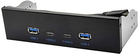 Greethga USB3.2 Type-C Schwarz Optisches Laufwerk Panel 2X USB GEN2+2X Type-C 3,5-5,25- HUB 19PIN zu C-Port Front-Back-Stecker