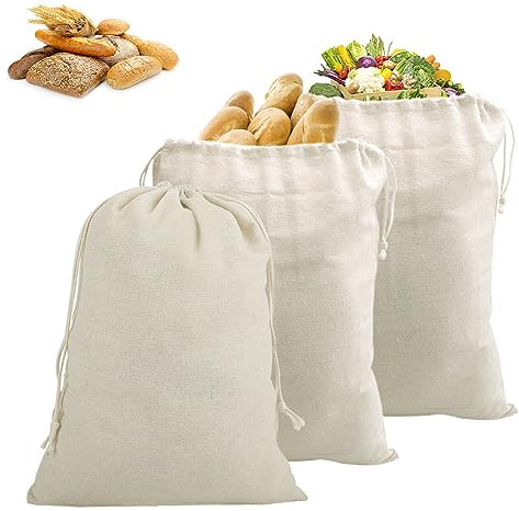 3 Stück Leinen-Brotbeutel, Brot Aufbewahrungsbeutel, Leinenbeutel, Bio-Brot Tasche, Umweltfreundlicher Brotsack, Aufbewahrungsbeutel für Brot Obst Gemüb, Wiederverwendbar Brotbeutel mit Kordelzug