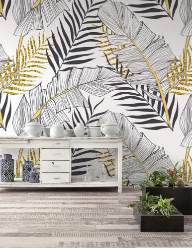 Papier Peint Panoramique Feuille De Bananier Noir Et Blanc Minimaliste Papier Peint Intissé 3D Tapisserie Poster Decoration Murale Chambre Salon